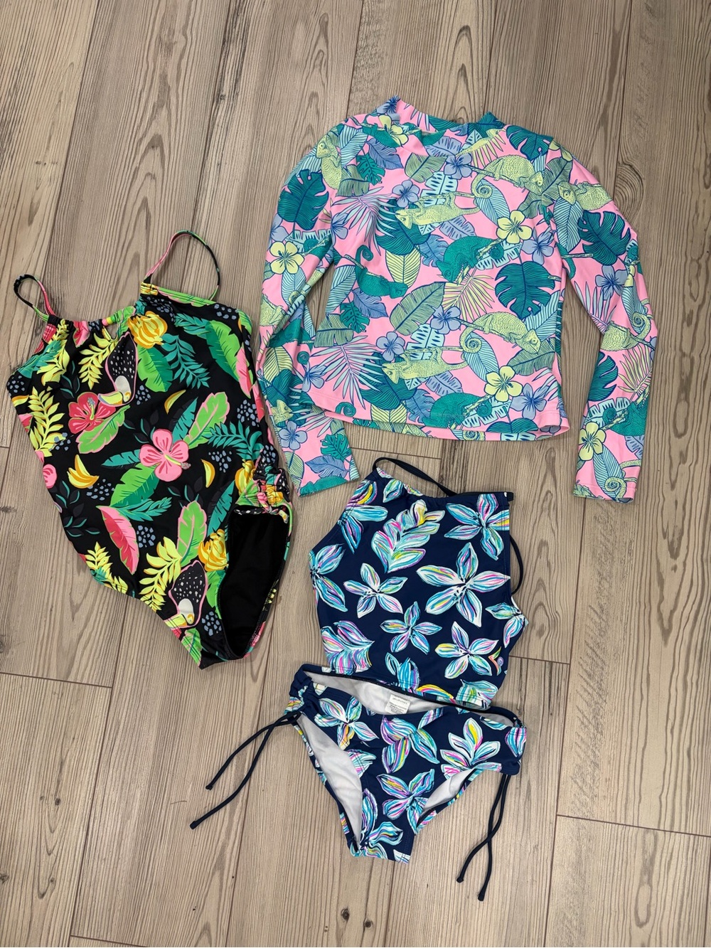 Girls Size 10-12 Swimwear Bundle Swimsuits Rash Guard 3 Pieces